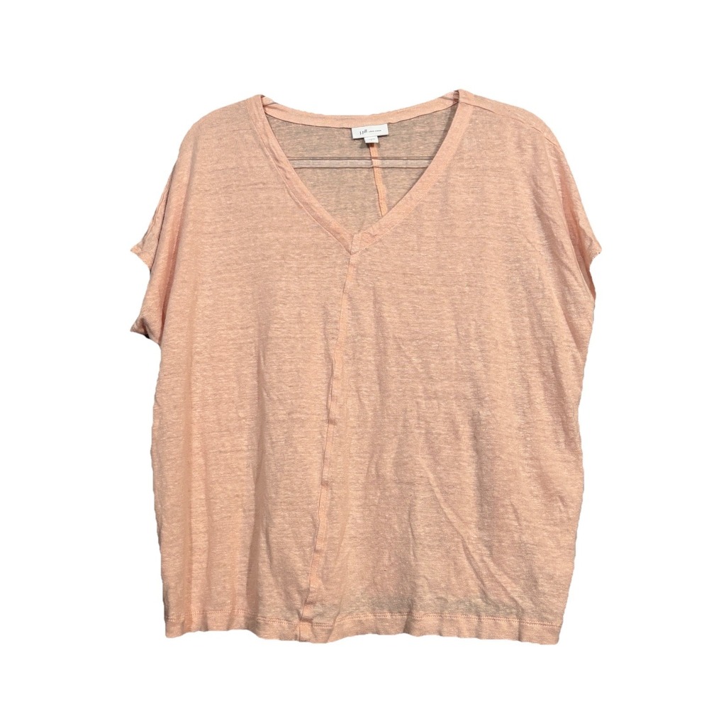 J Jill Love Linen Top Large Pink Short Sleeve V-Neck Tshirt